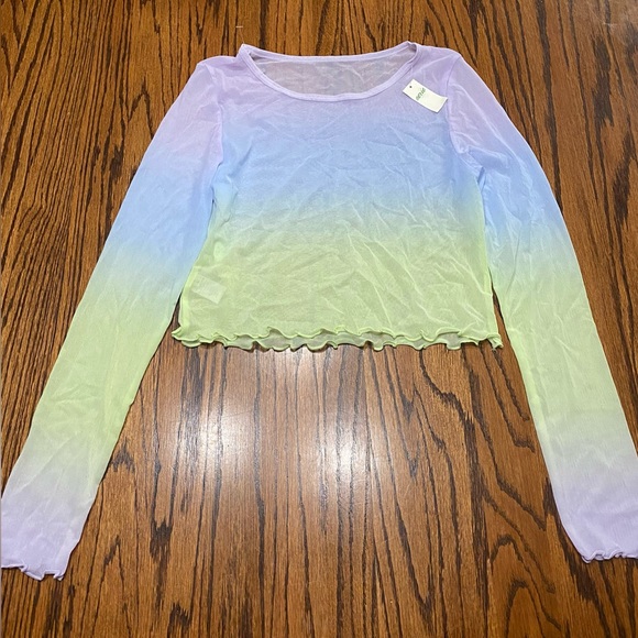 aerie Tops - Aerie Mesh Long Sleeved Crop Top Purple Blue Yellow Ombré Womens Large NWT